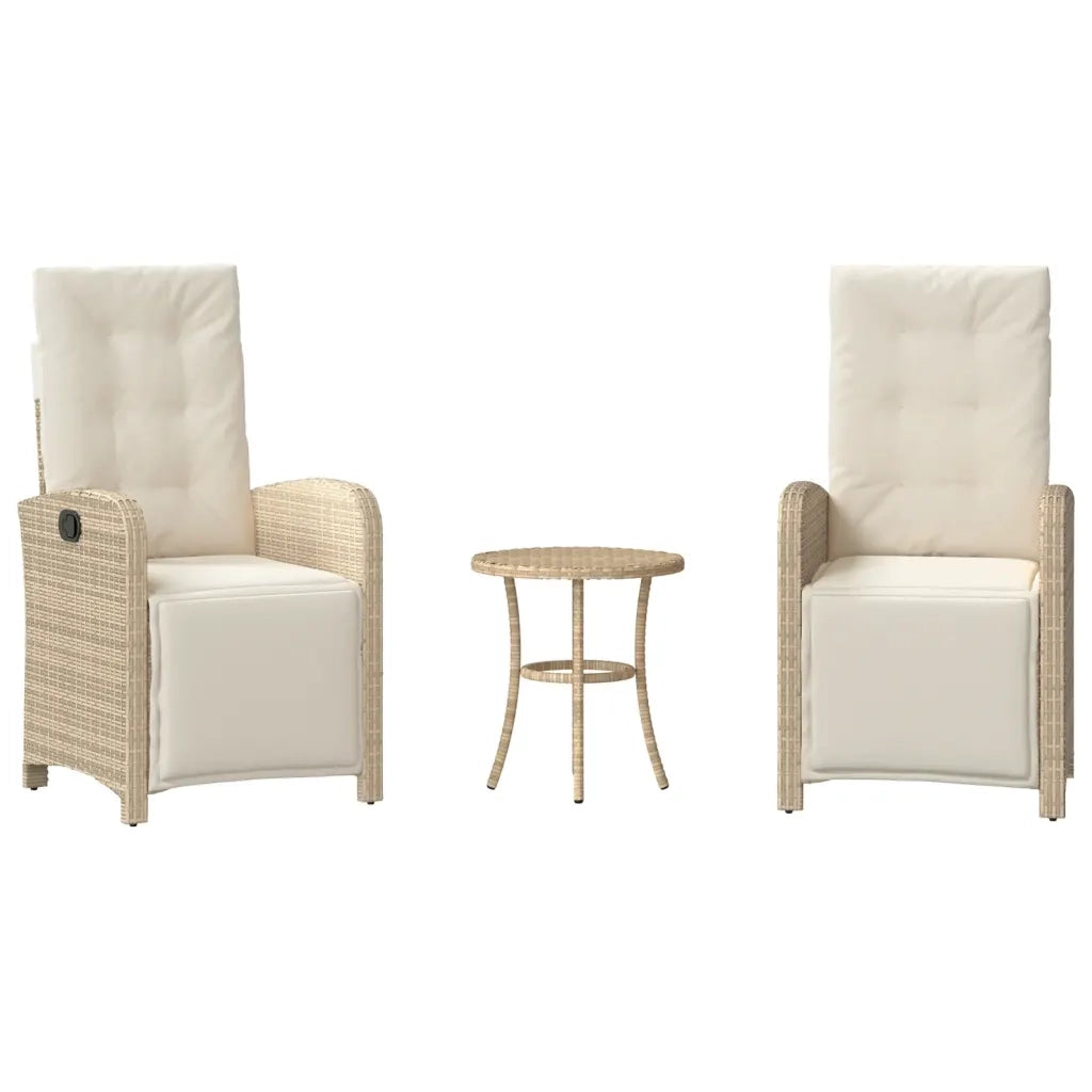 Set da Bistr¨° 3 pz | Set Salotto da Giardino con Cuscini Beige in Polyrattan