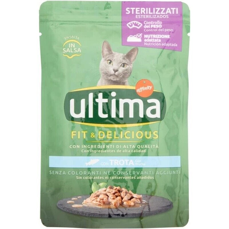ULTIMA CAT BOCCONCINI PER GATTI STERILIZZATI IN BUSTINA DA 85 GR ALLA TROTA