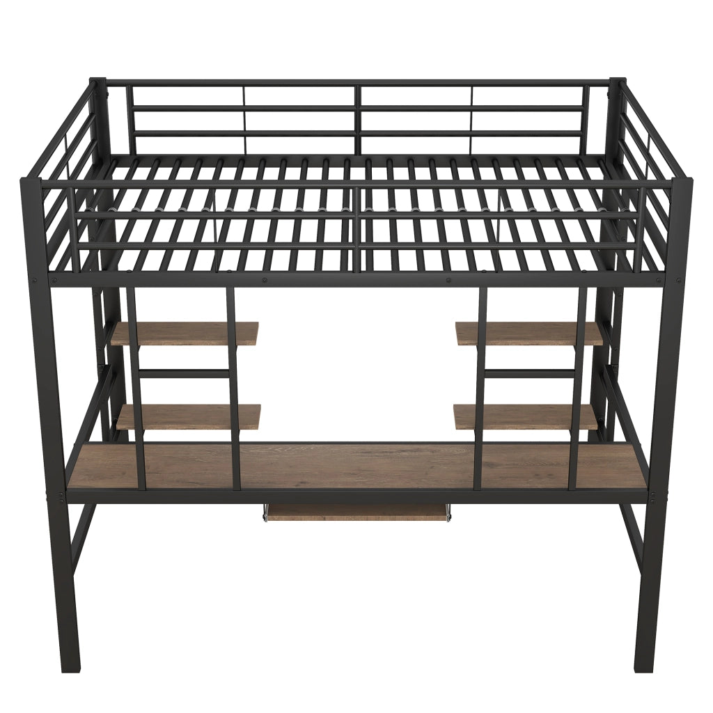 Letto a castello con scrivania - Zephmum - 140x200 cm - Nero - Con due librerie