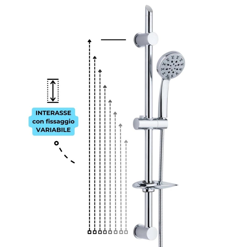 Asta doccia saliscendi 005 completo doccetta 5 funzioni multigetto salvaforo h 72 cm *** pezzi 1