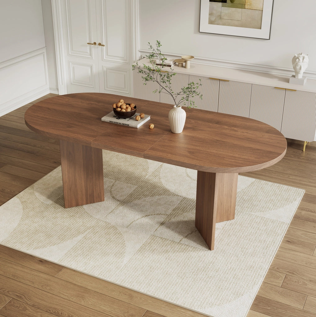 Tavolo da pranzo moderno per 6-8 persone con angoli arrotondati; piano 18 mm; colore noce