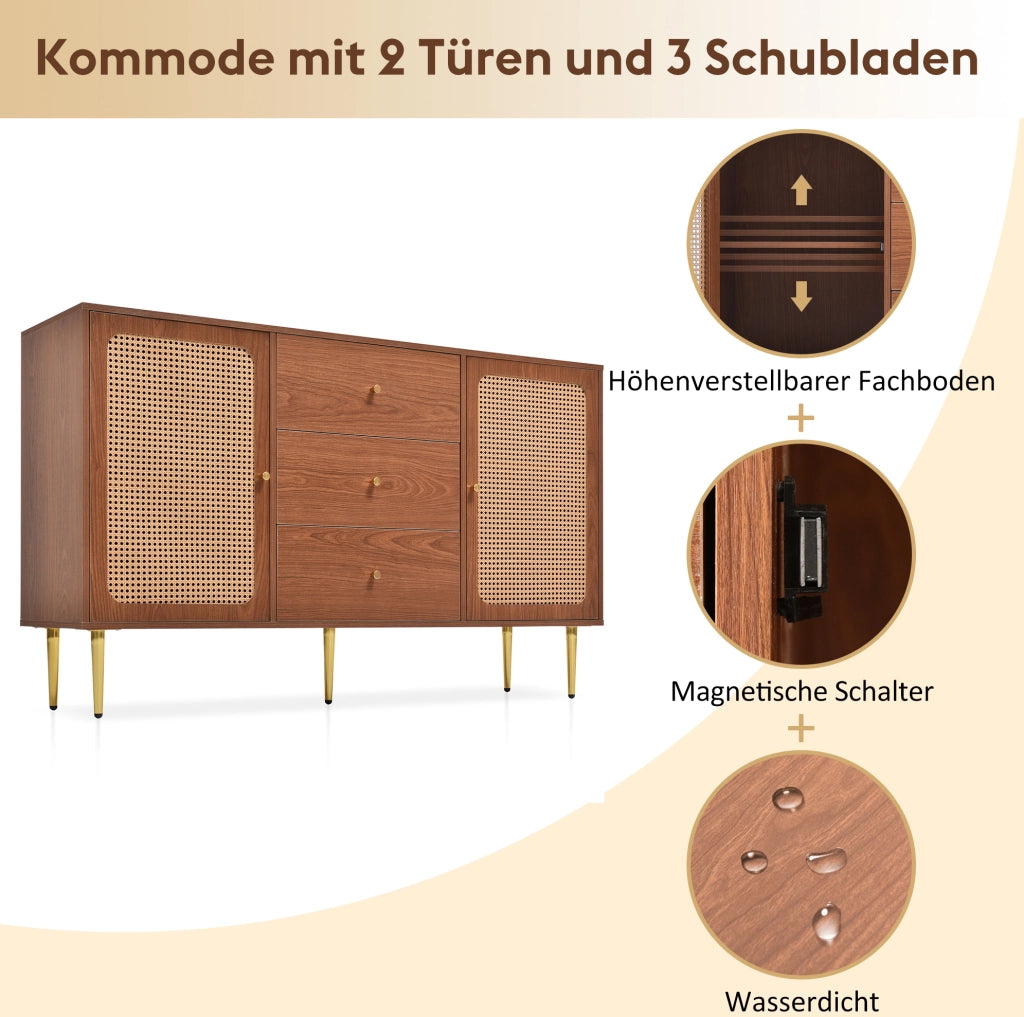 Credenza 150 cm noce con 2 ante e 3 cassetti