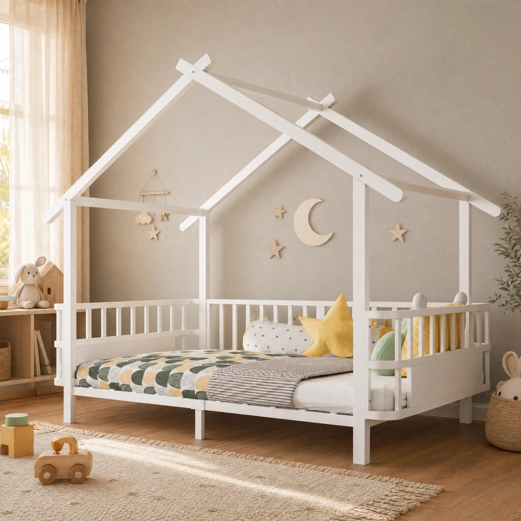 LETTO bambino in metallo 90 x 200 cm bianco con struttura a casetta