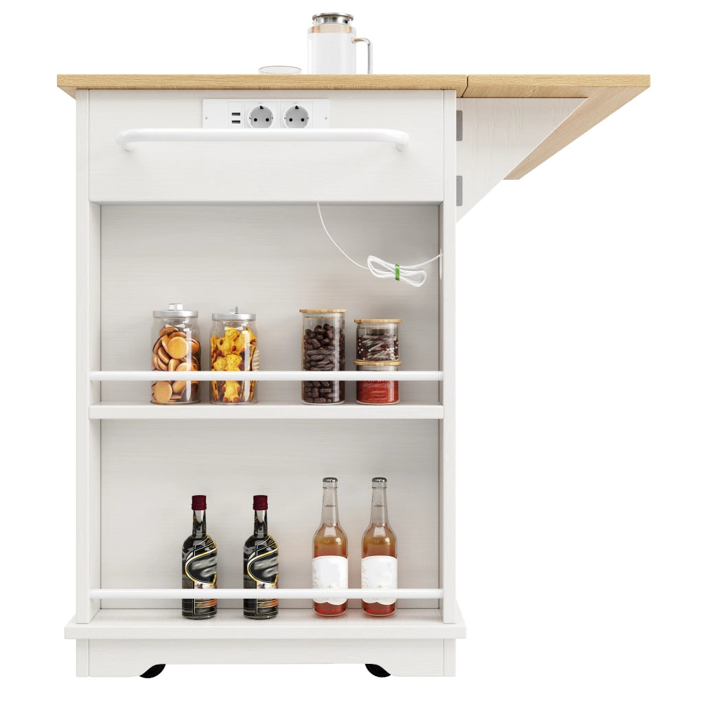 CREDENZA CUCINA 151,5x59,7x91,7 cm Bianco/Naturale con prese elettriche