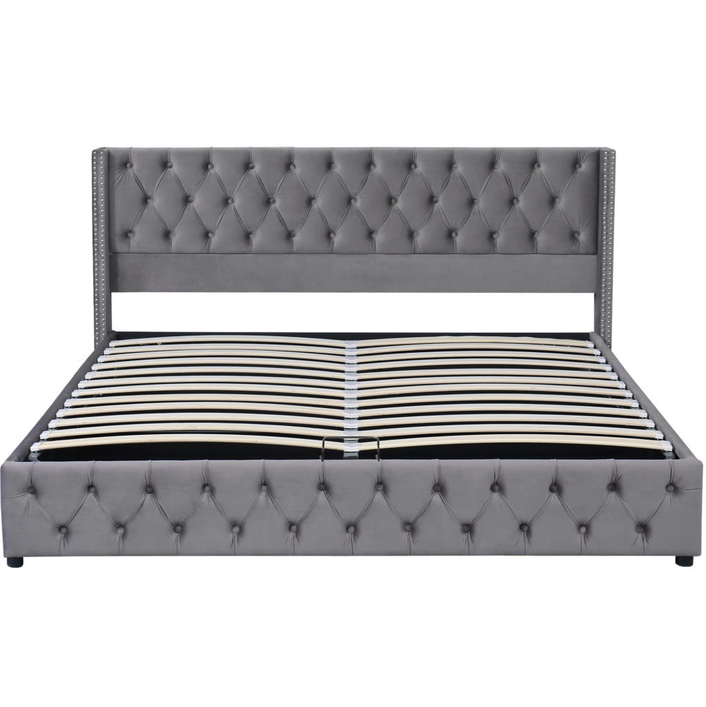 Letto matrimoniale contenitore Chesterfield grigio 140x190 cm