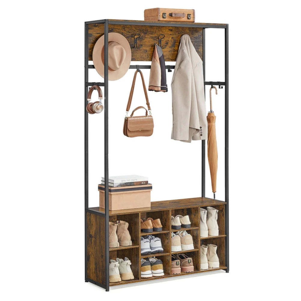 Appendiabiti da ingresso con ripiani per scarpe 32 x 100 x 180 cm ripiani regolabili scomparti aperti stile industriale per ingresso/corridoio marrone 12_0007072