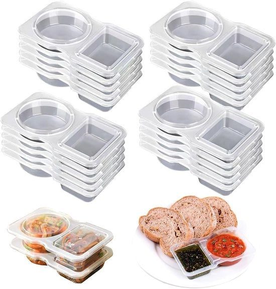 20 contenitori di snack riutilizzabili, contenitori di snack a due compartimenti, contenitore di saione trasportabile, contenitore di erbe riutilizzabile con coperchio, contenitore di snack, per dips, pasti, zuppe e snack
