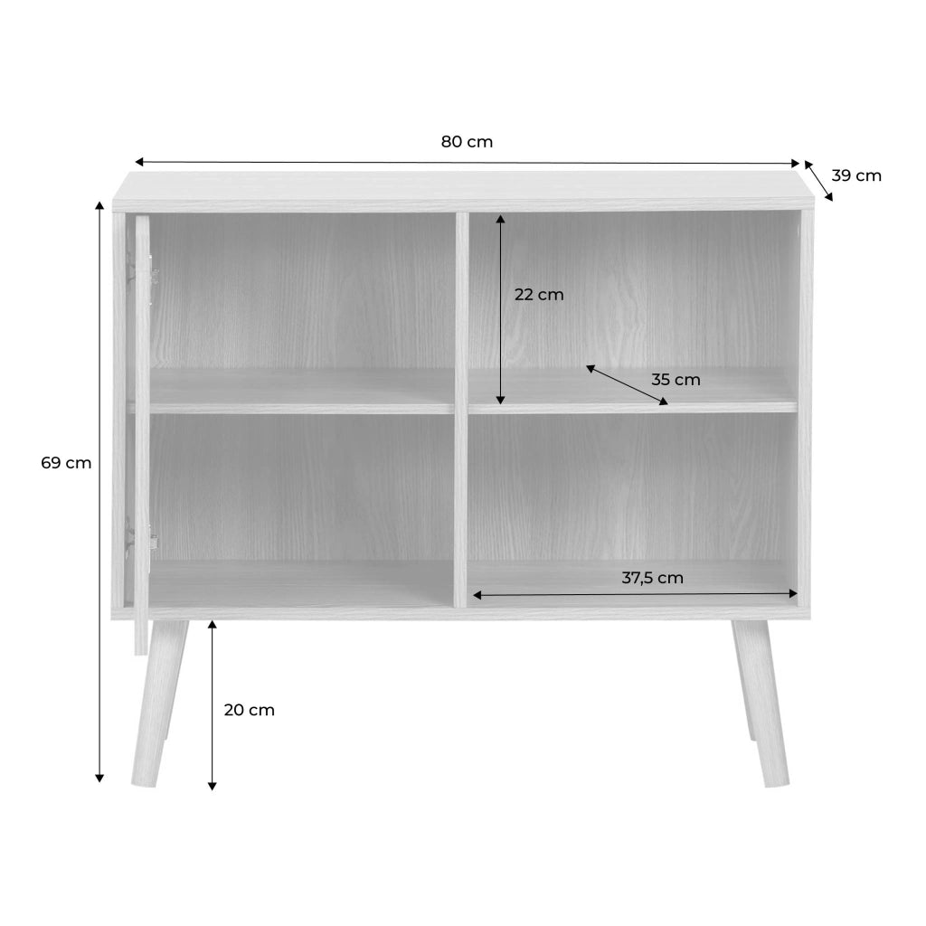 Credenza effetto noce 1 anta, 2 ripiani, 80cm, effetto frassino