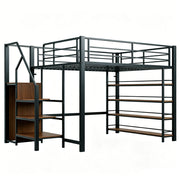 LETTO a soppalco 140x200 cm in metallo nero con scala contenitore e armadietto