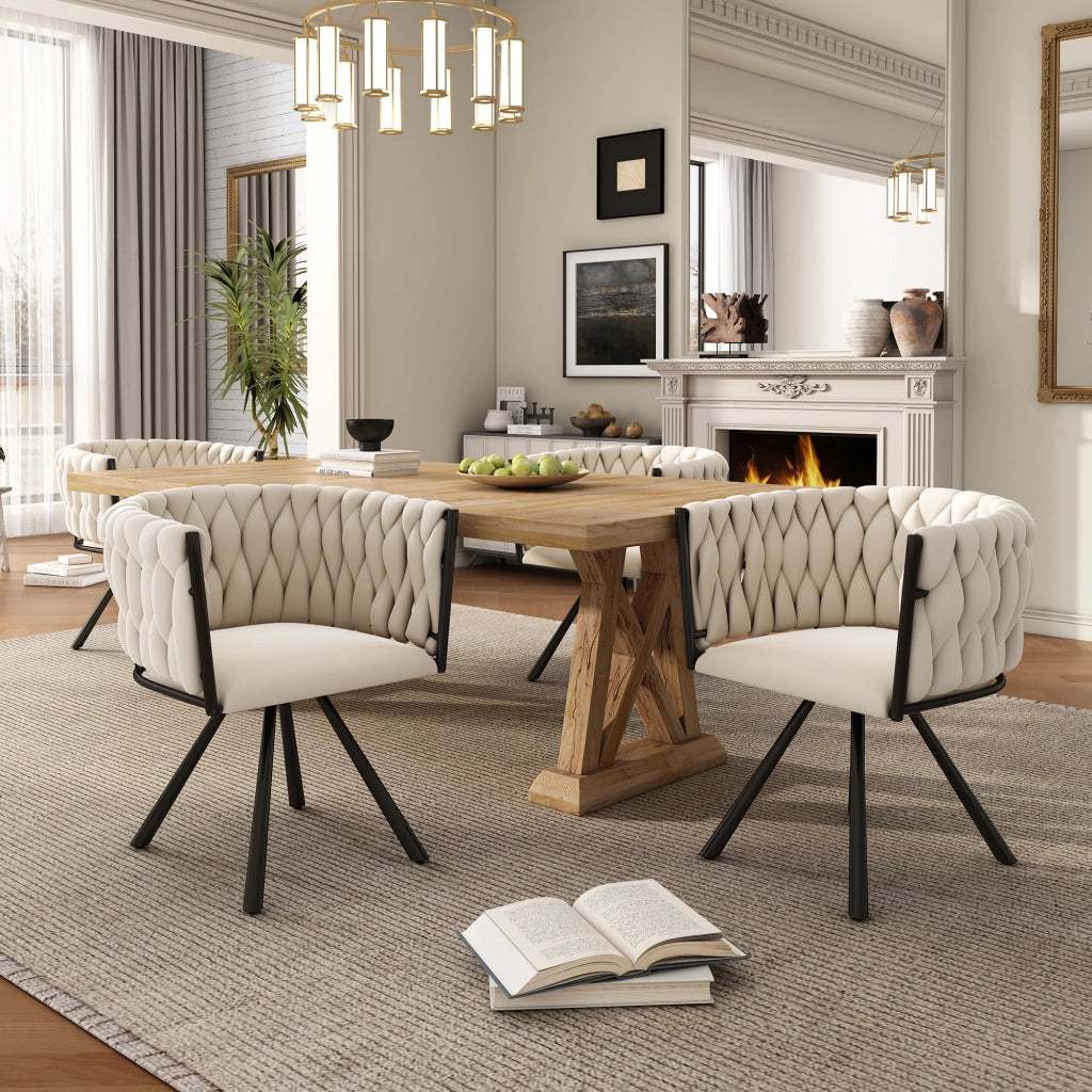 Set 2 sedie da pranzo girevoli in velluto beige con struttura in metallo