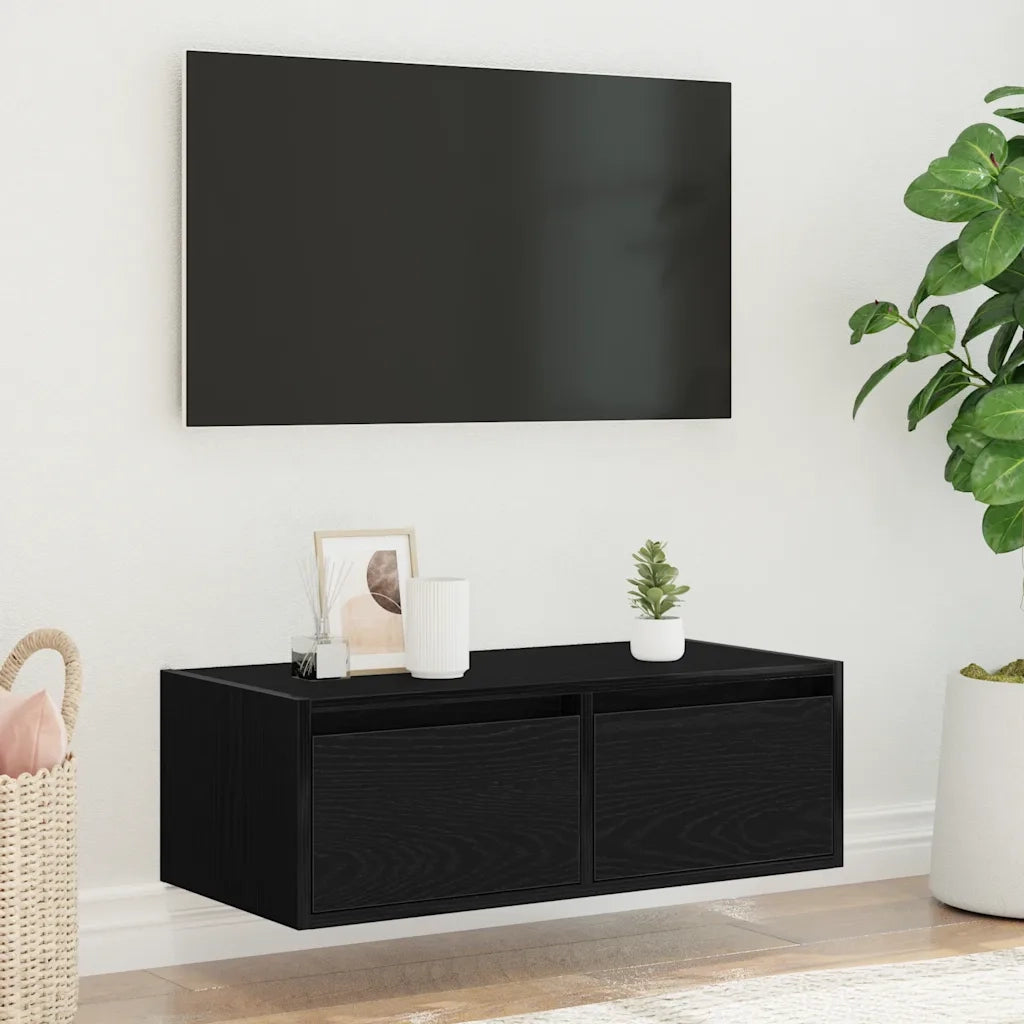 Mobile Porta TV con Luci LED Rovere Nero 75x35,5x25 cm 860230
