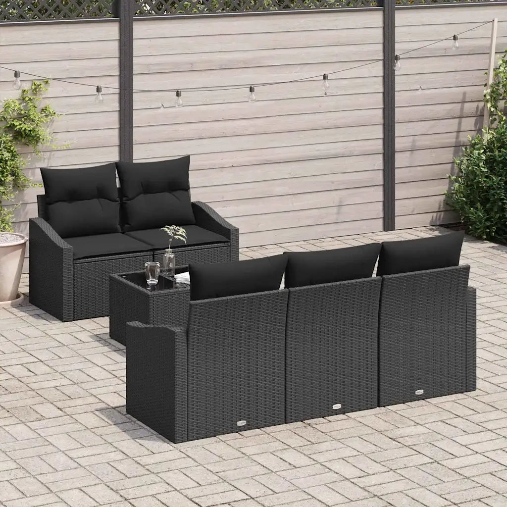 Set di divani con cuscino 6 pcs Nero polyrattan