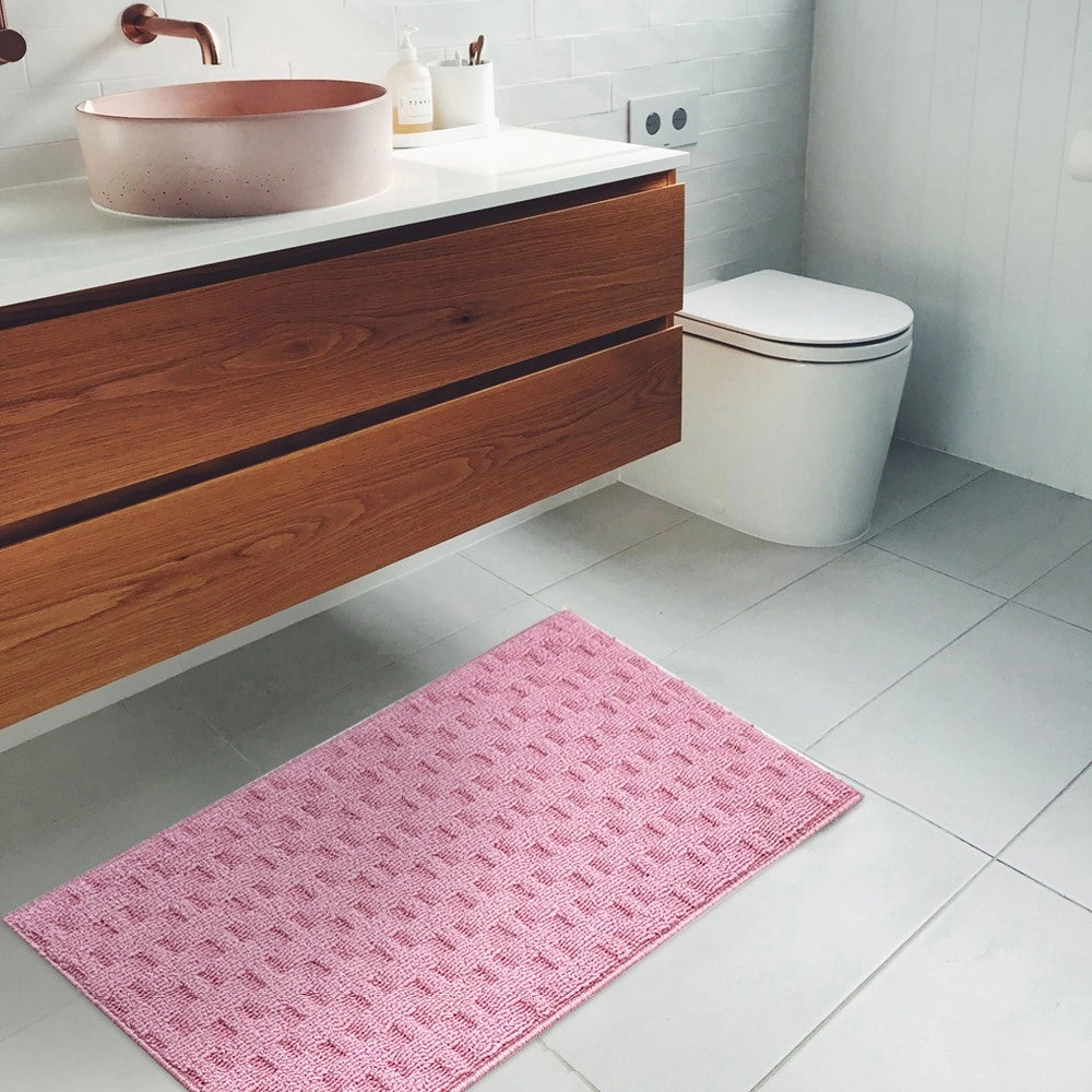 Tappeto Bagno Morbido Assorbente Antiscivolo 3D Intrecciato Scendiletto Lavabile 45x75 Cm Rosa