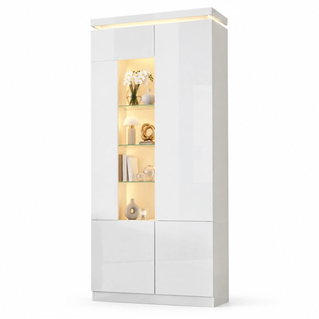 Vetrina 80x35x180 cm con illuminazione LED Bluetooth in MDF bianco