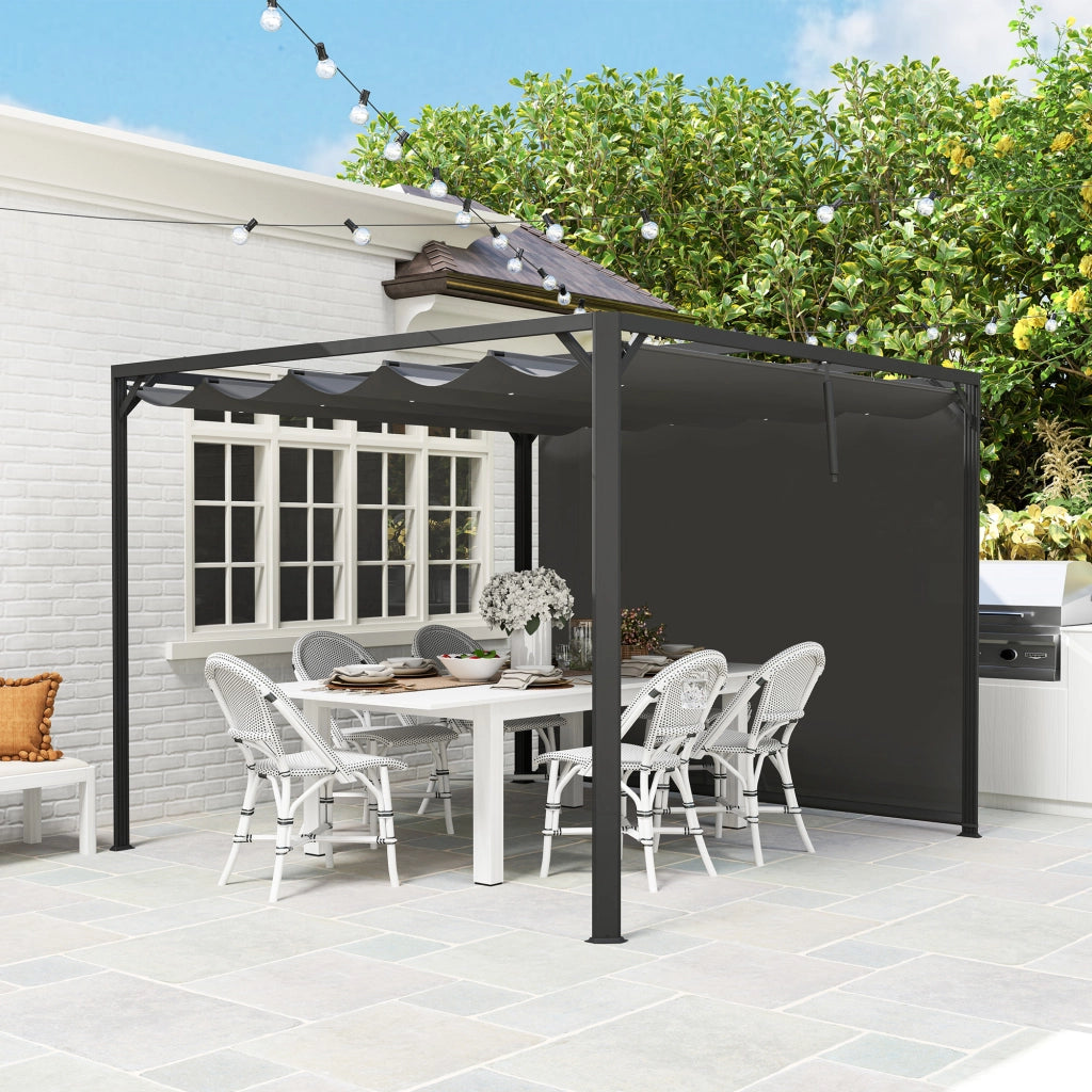 Gazebo Pergola Retrattile 3x3 m ¨C zephmum ¨C Acciaio Poliestere Grigio Scuro