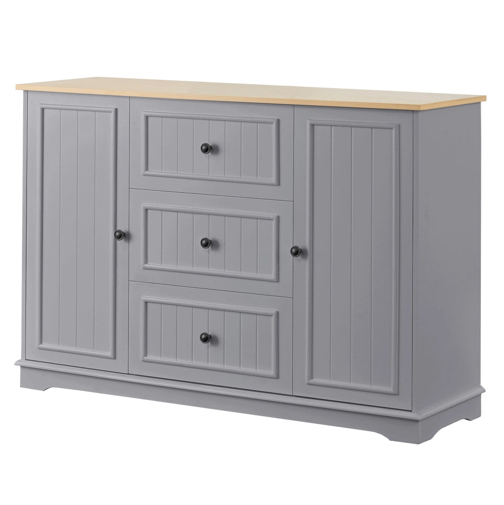 Credenza 126x40x86 cm con 3 cassetti e ante; MDF grigio