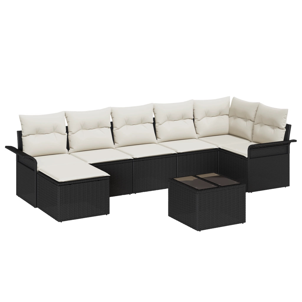 Set di Divani da Giardino a 7 Pezzi con Cuscini Marrone Polirattan