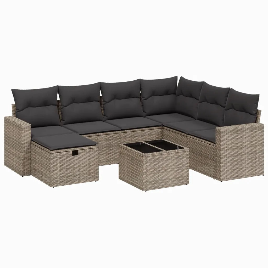 Set Divano da Giardino 8 pz con Cuscini Grigio in Polyrattan