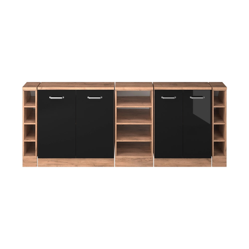 Set di mobili sottotetto Rion Nero lucido/Rovere dorato 210 cm Set di 5 carcasse armadio profondità 60 cm Vicco