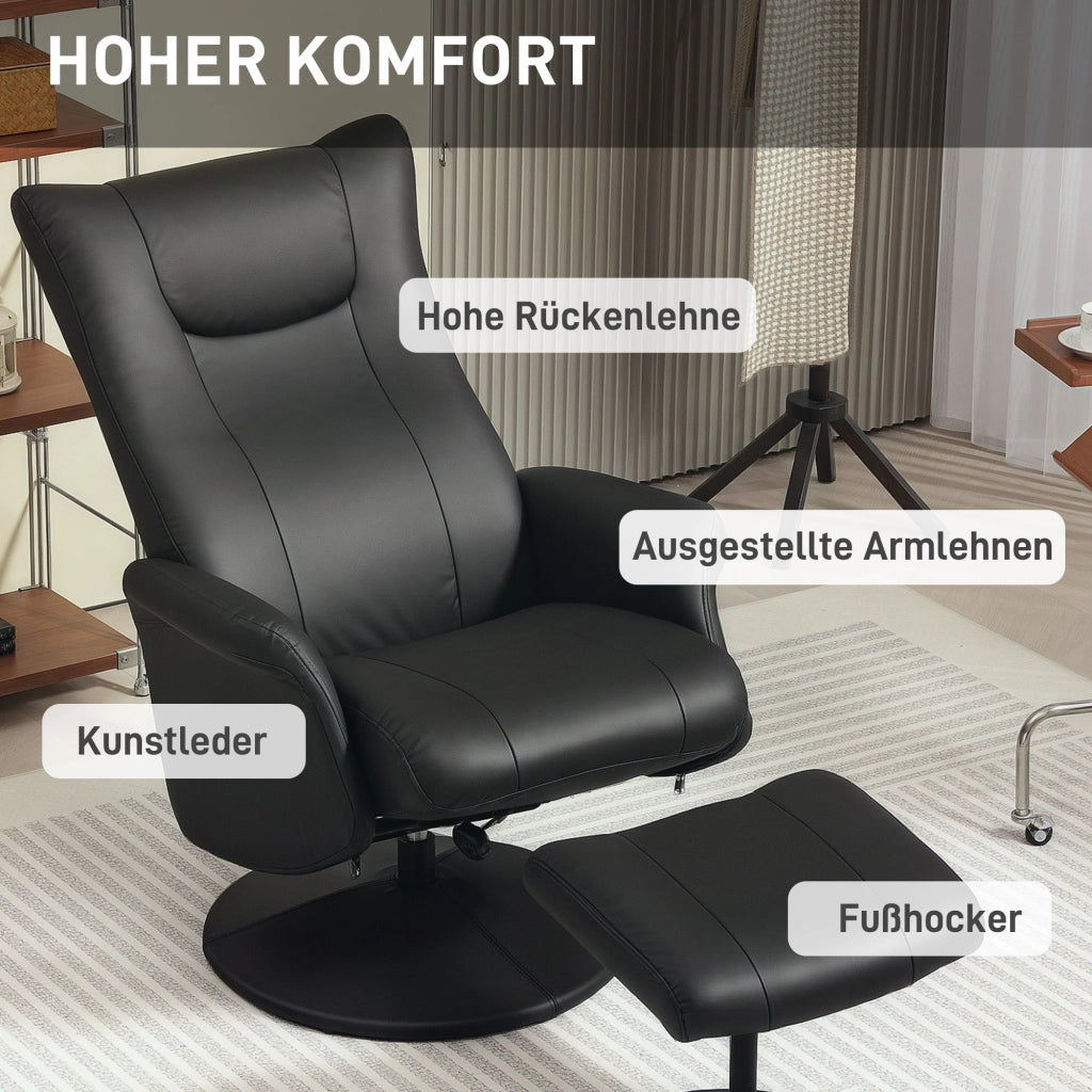 POLTRONA RELAX GIREVOLE CON POGGIAPEDE 70x79x105 cm Nera