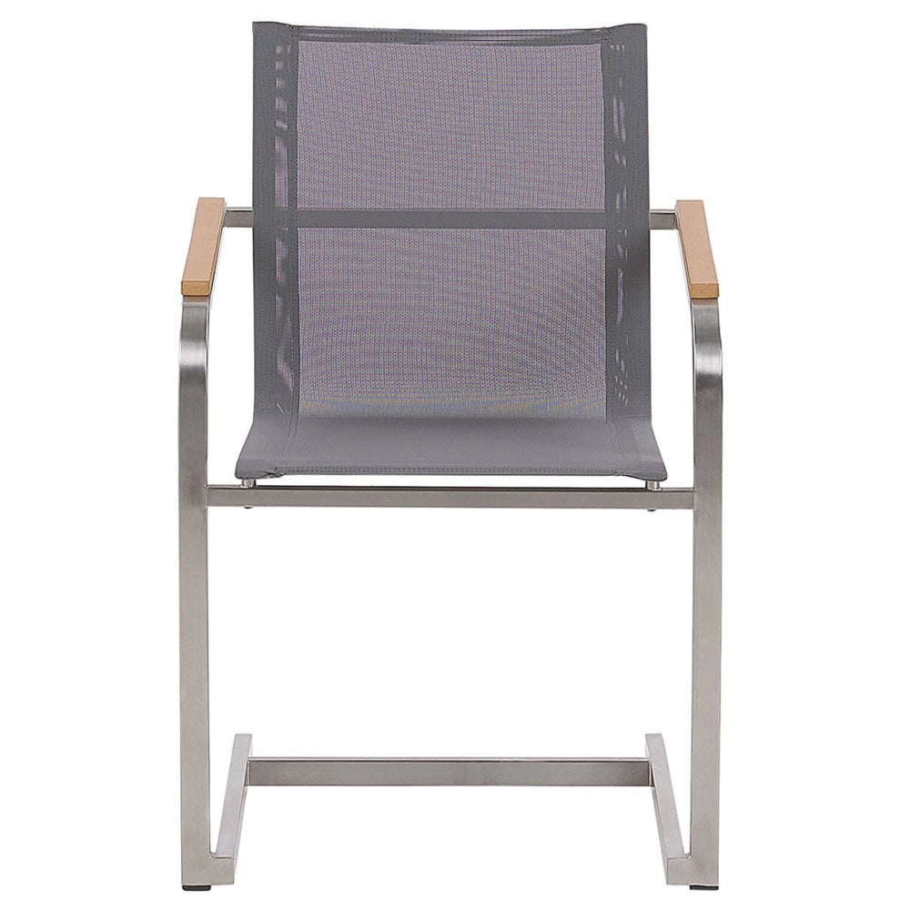Set da pranzo da giardino Grigio Alluminio Acciaio Inox Piano del tavolo in vetro ceramico 4 posti Mobili da esterno Moderni