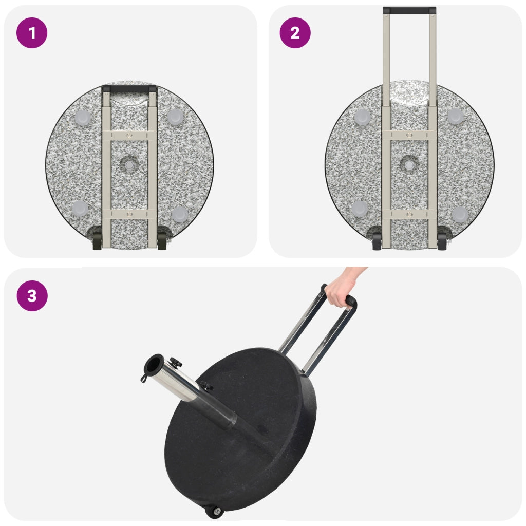 Base per Ombrello con Ruote con Maniglia Nero Granito 29 kg Rotonda
