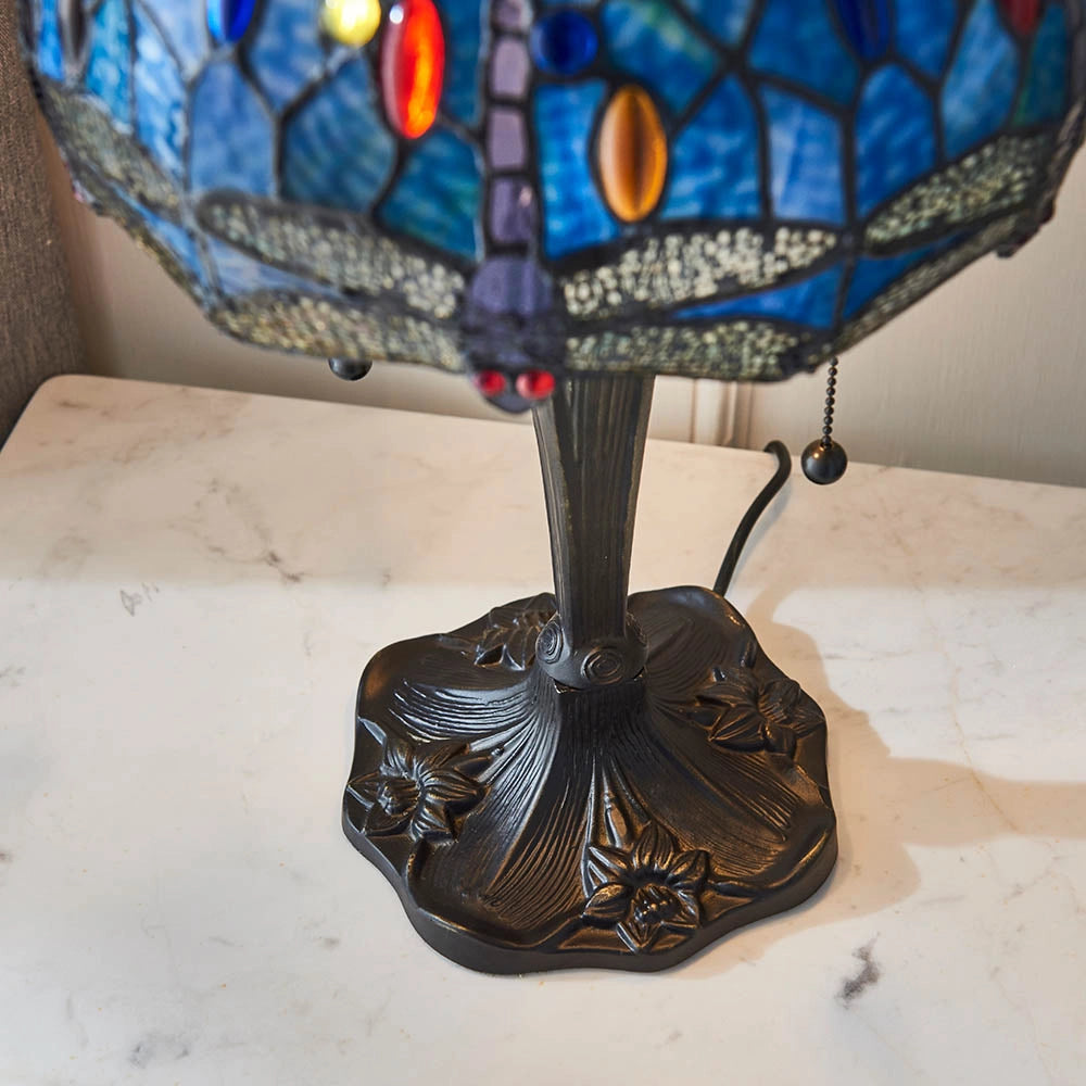 Lampada da tavolo Tiffany Dragonfly Blue vetro 2xE27