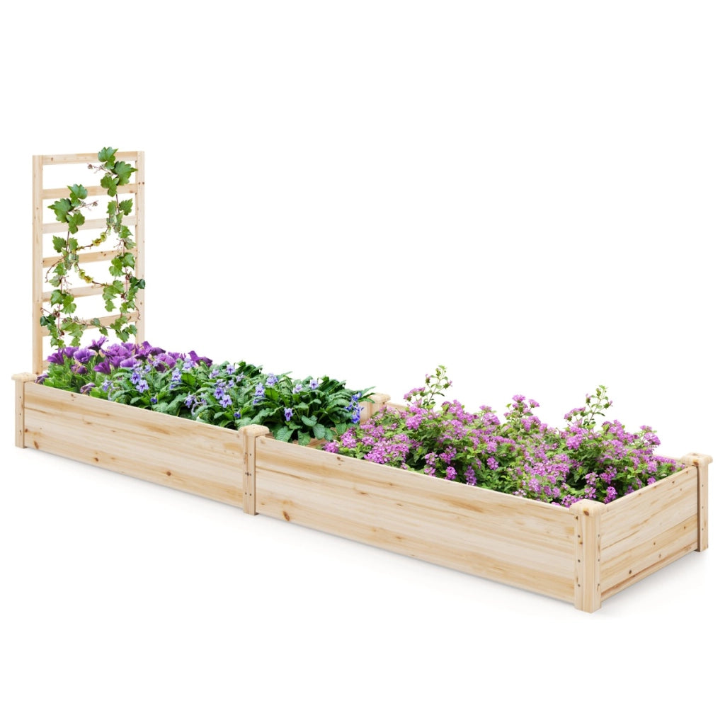 Aiuola da giardino rialzata con fioriera e traliccio, Kit di fioriere in legno per fiori 235x63x102cm Naturale