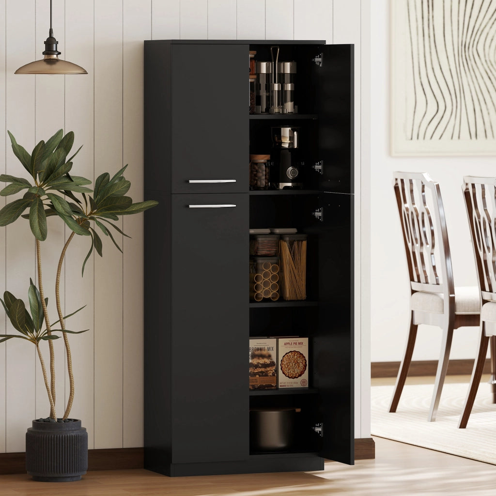 Mobile Contenitore Minimal con 2 Armadietti e Mensole Regolabili, in Legno Nero, 59x31x155 cm