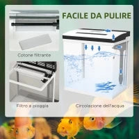 Acquario 28L a Illuminazione LED con Fori di Ventilazione e Pompa, in Vetro e ABS, 38x26x38cm