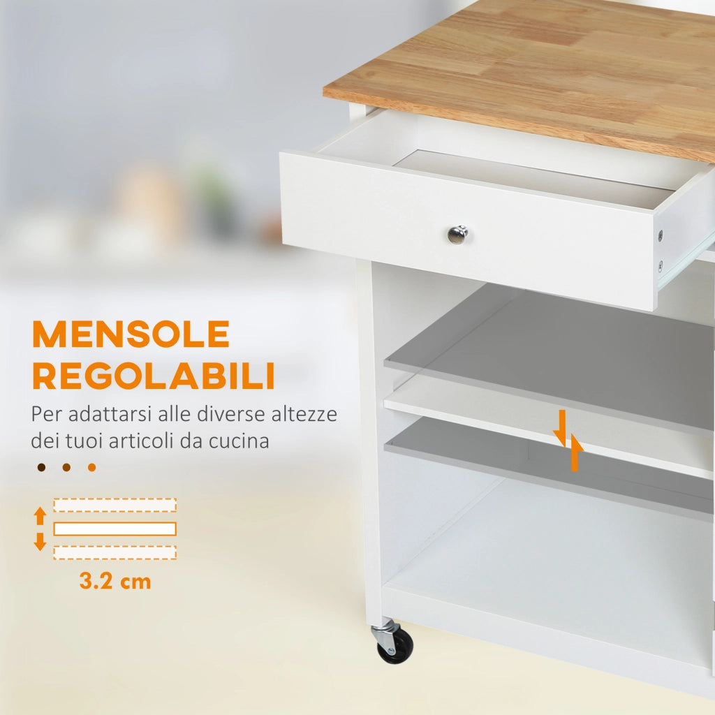 Carrello da Cucina Multiuso ¨C zephmum ¨C Legno Bianco, 67x48x86.5cm