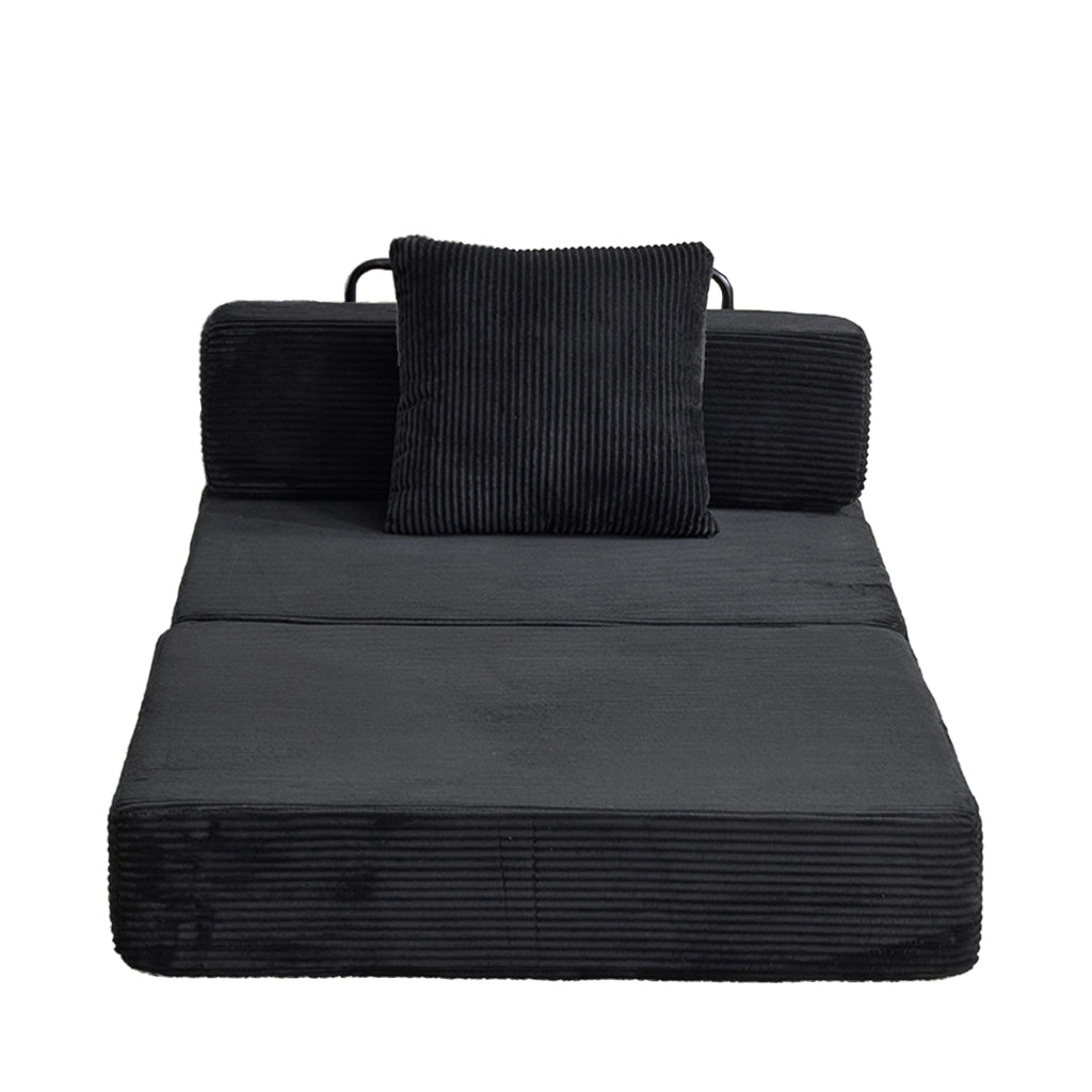 Divano Letto Pieghevole da Pavimento Convertibile, Tessuto in Velluto a Coste Nero, 98×30×31 cm