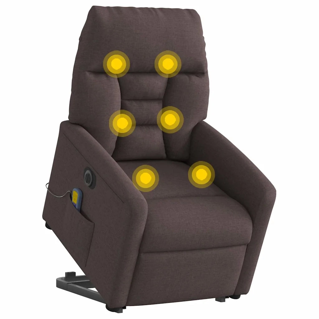 vidaXL Poltrona Alzapersona Massaggio Elettrica Marrone Scuro Tessuto