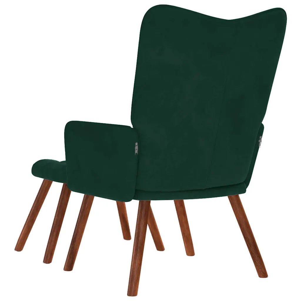 Divano Sedia-Poltrona Relax con Sgabello in Velluto Verde Scuro