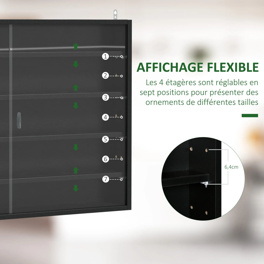 Libreria a muro con ante scorrevoli e ripiani regolabili ¨C zephmum ¨C 80x60x9.5 cm nero