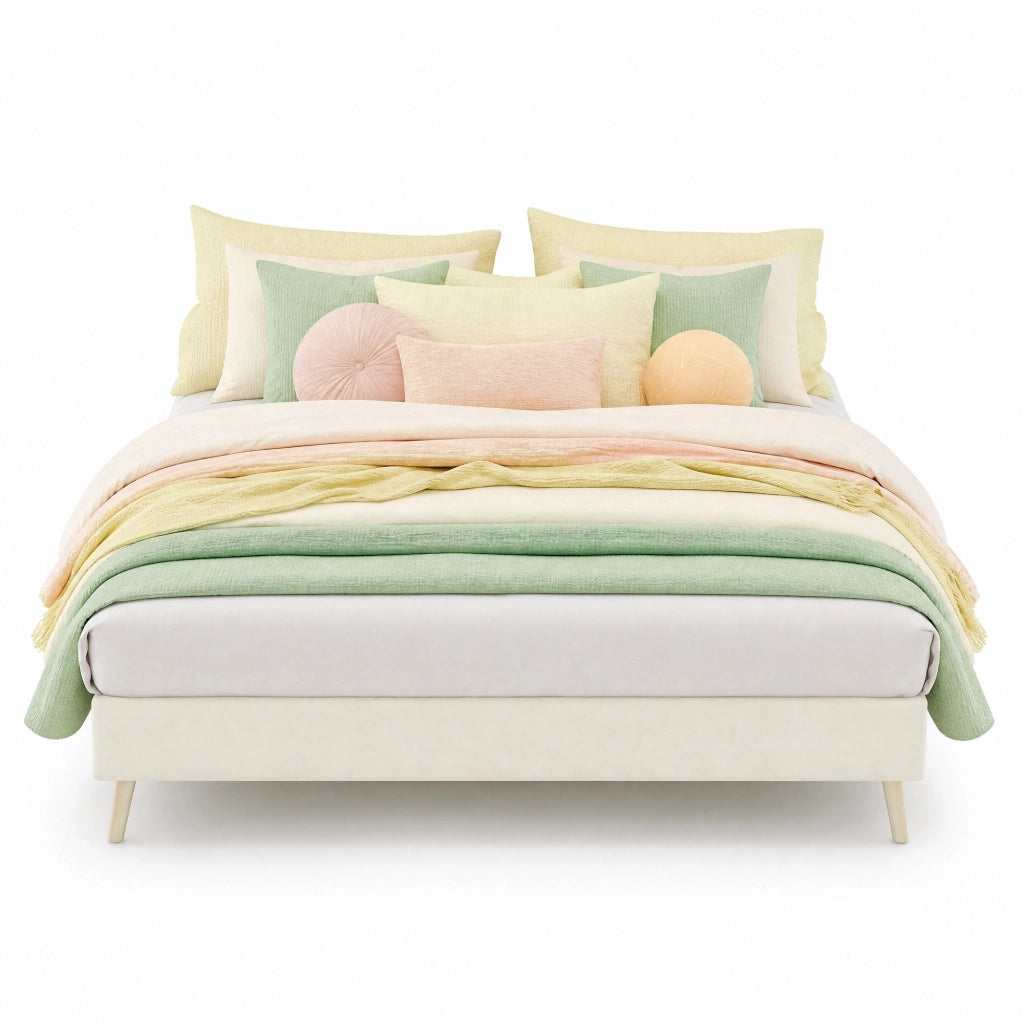 Letto imbottito per cameretta 140x200 cm; beige; con testiera decorativa