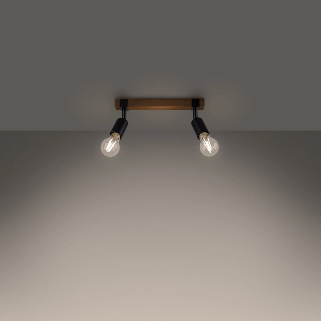 Spot soffitto industriale 2 luci nero/legno E27 LIMERO