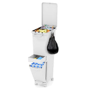 3 in 1 Pattumiera 32L, Cestino per Rifiuti con 2 Cassetti 2 Scomparti Superiori e Adesivi, Pattumiera in Plastica a Pedale per Cucina Sala da Pranzo Soggiorno, 40x26x84 cm (Bianco)