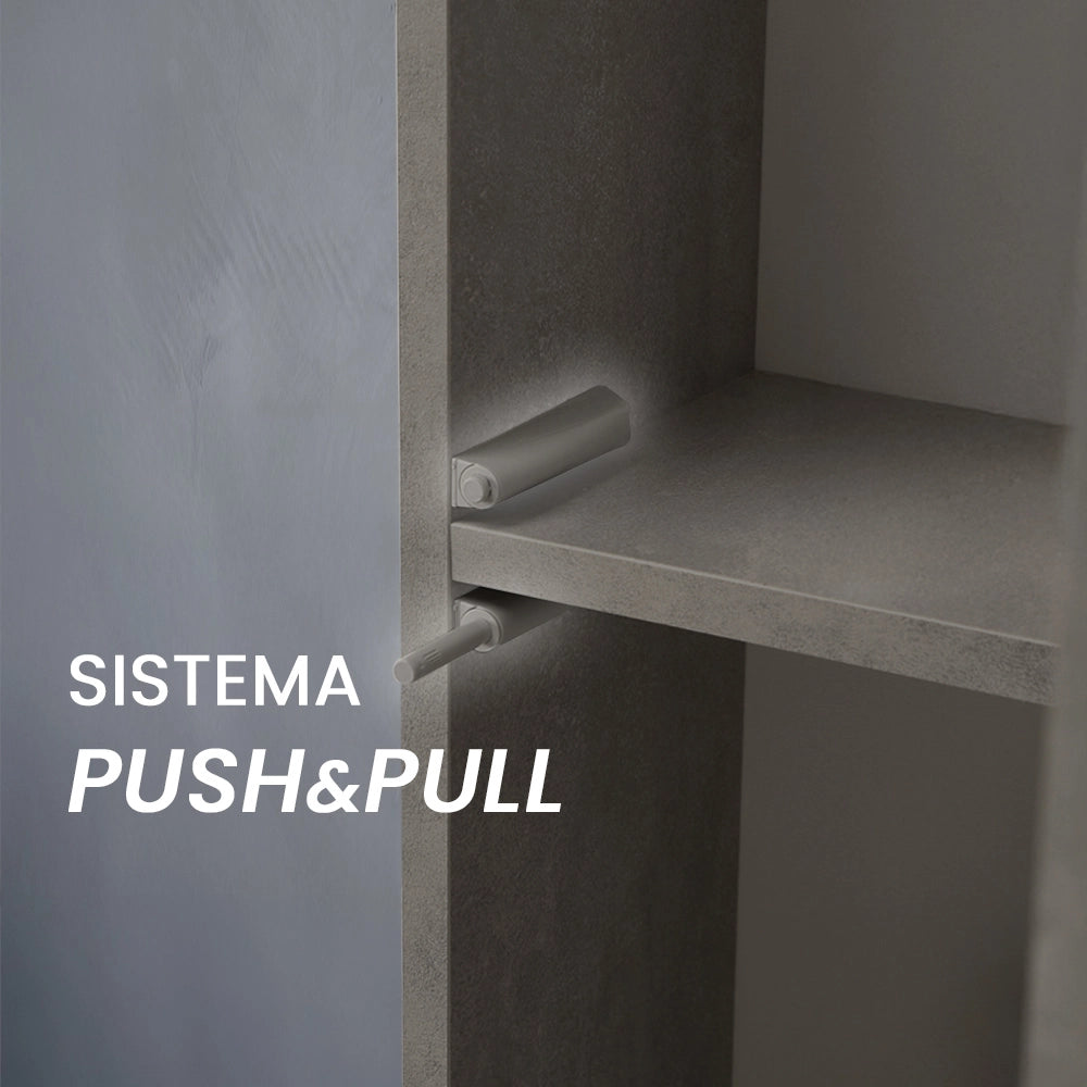 Colonna bagno sospesa H160 cm in legno grigio cemento con ripiani Leda