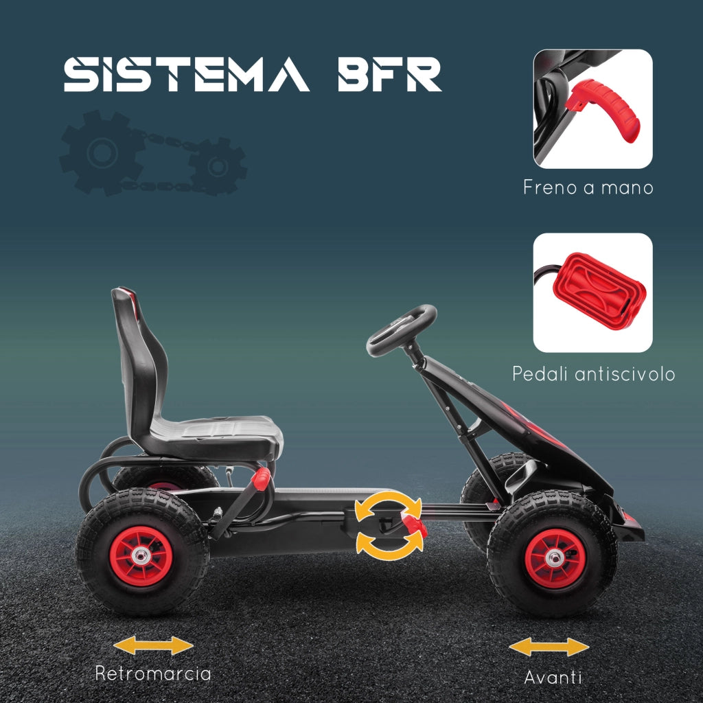 Go Kart a Pedali per Bambini ¨C Zephmum ¨C Rosso, Sedile Regolabile, Ruote Gonfiabili