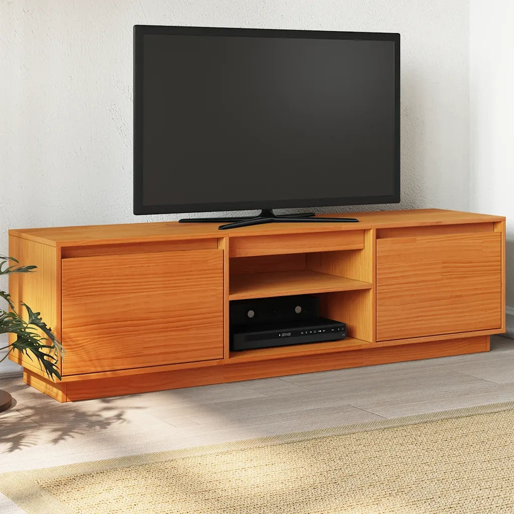 Mobile TV-Credenza per TV-Console TV Marrone Cera 140x35x40 cm in Legno Massello di Pino