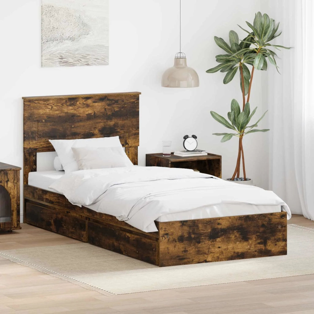 Letto con Contenitore Rovere fumé 90 x 200 cm Legno multistrato