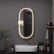 Specchio bagno Miral, Vetro, 80 x 40 cm con illuminazione frontale, adatto al montaggio a parete per ambienti umidi