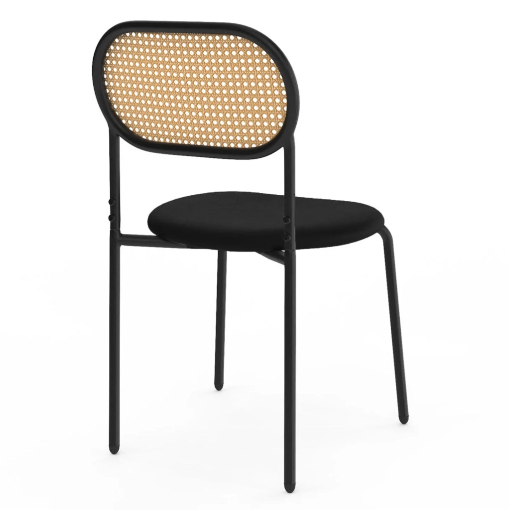 IDMarket - Set di 4 sedie da pranzo vintage CLOTILDE in metallo nero con schienale in canna