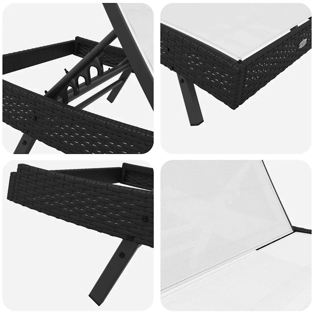 Lettino da sole 2 pcs Nero e Bianco polyrattan 42009981