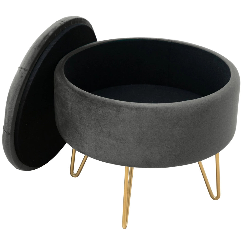 Pouf a scomparto rotonda in velluto trapuntato AKORD CARO colore Grigio