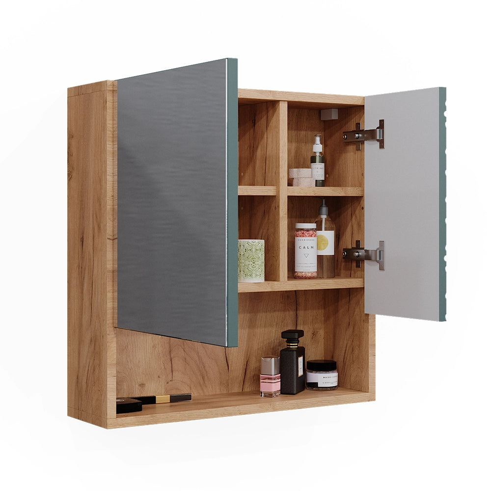 Specchio contenitore bagno Irma Verde/Rovere dorato 54 x 55 cm Vicco