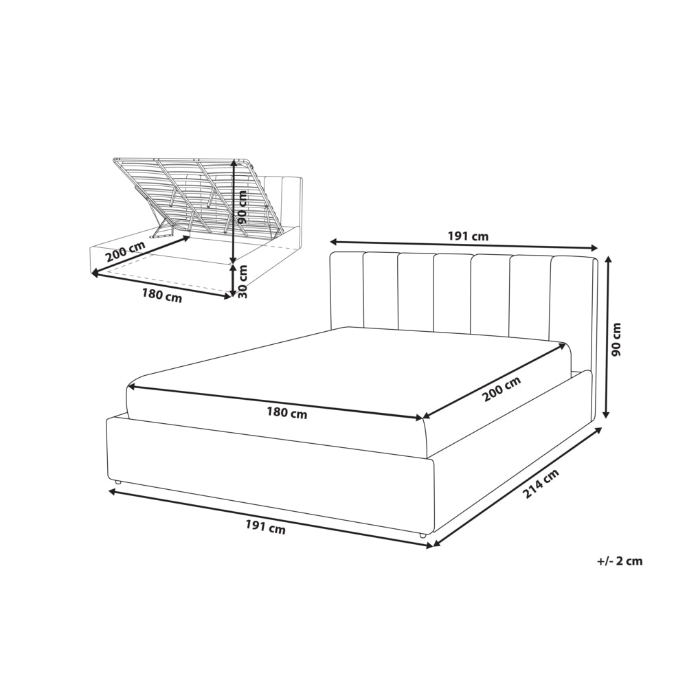 Letto contenitore Rivestimento in velluto beige 180 x 200 cm con testiera a doghe