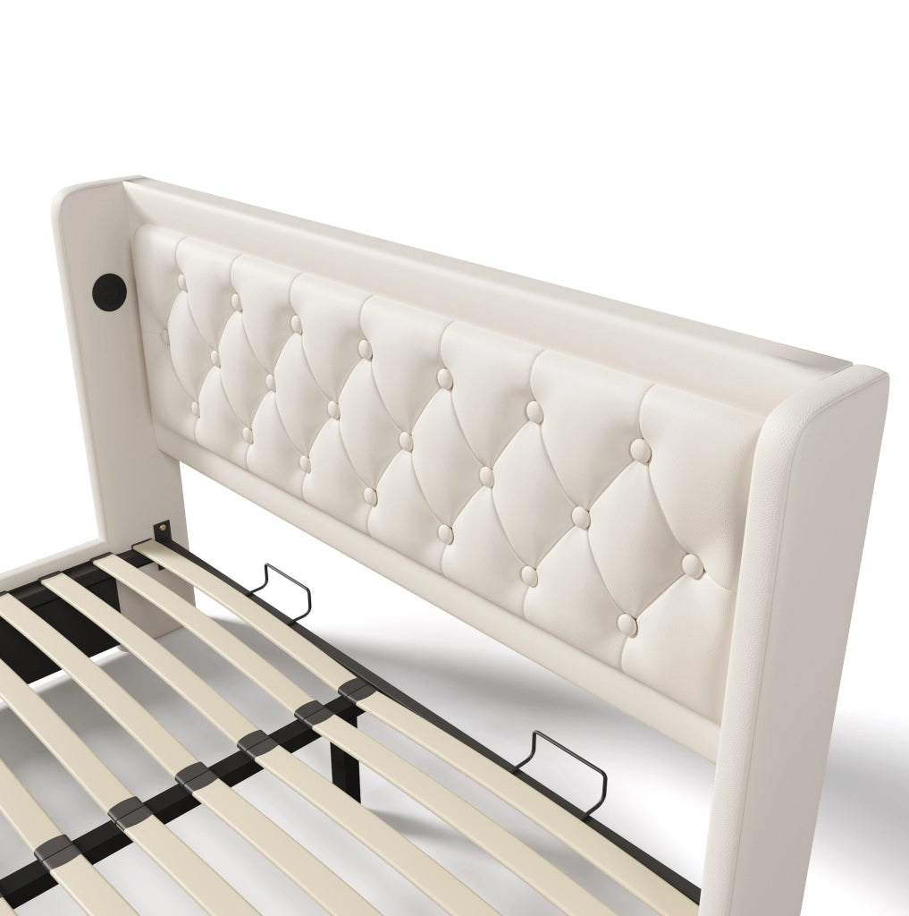 Letto contenitore 180x200 cm in PU bianco con LED e USB Tipo-C