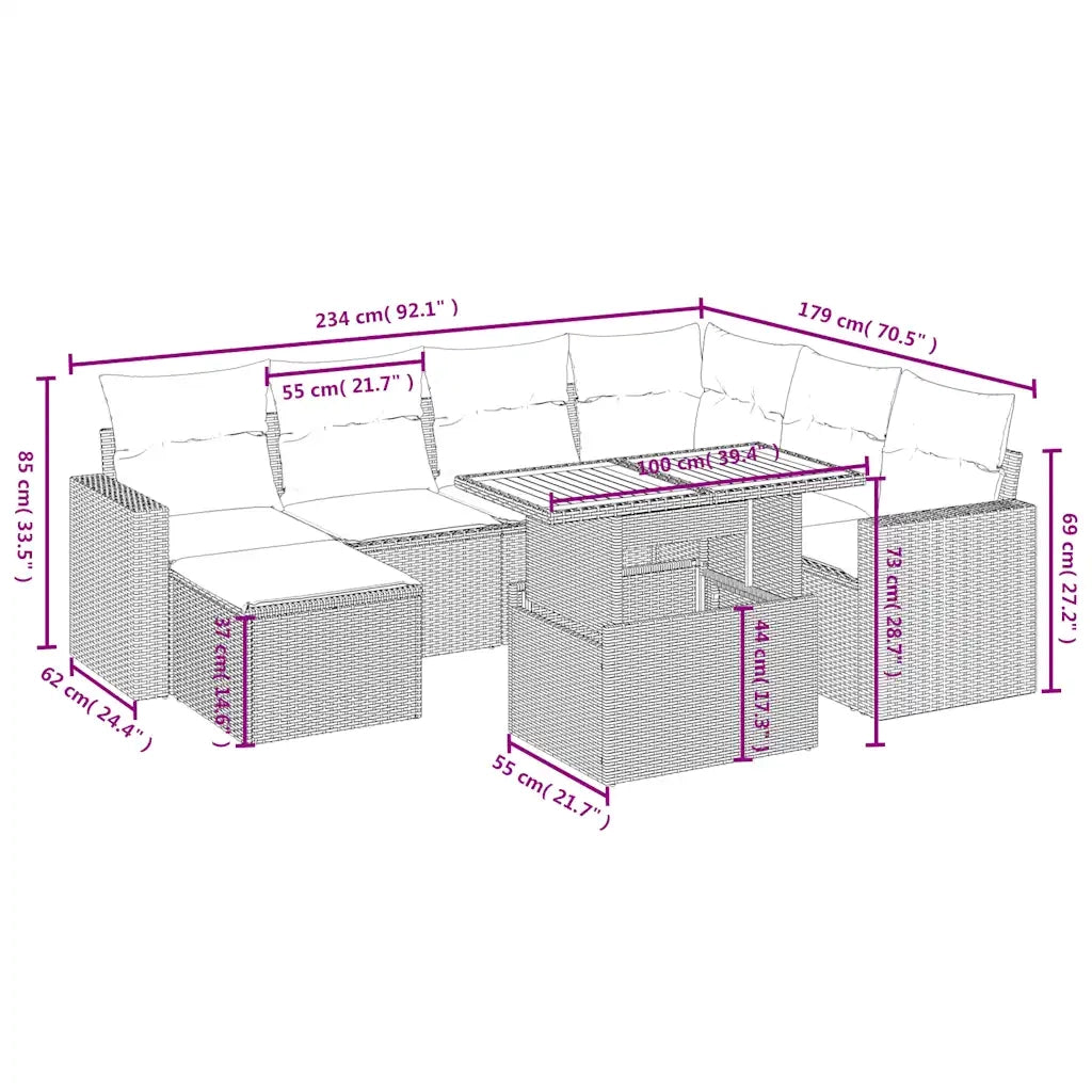 Set Divano da Giardino 8 pz con Cuscini Grigio in Polyrattan 3275608